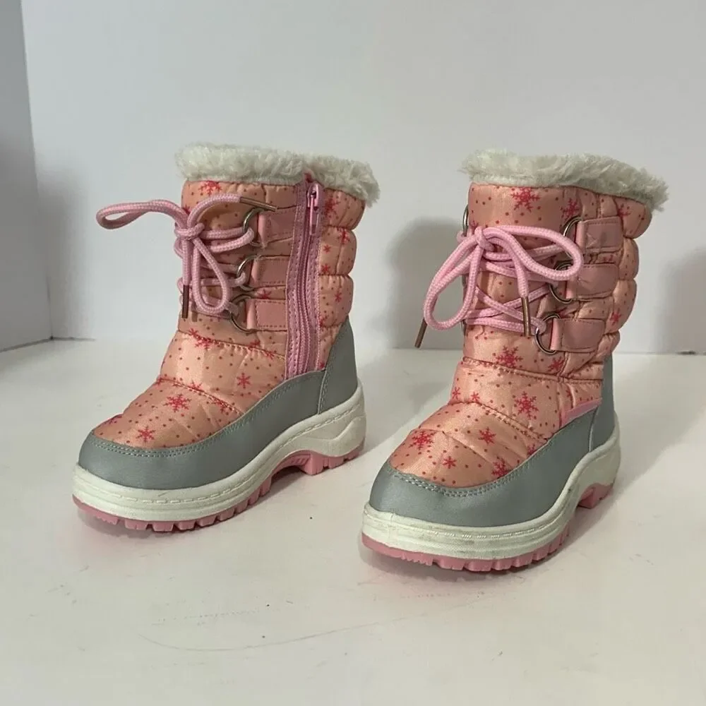 Apakowa Kids Pink and Gray Snow Boots | Little Girl Size 25 (8.5/9)